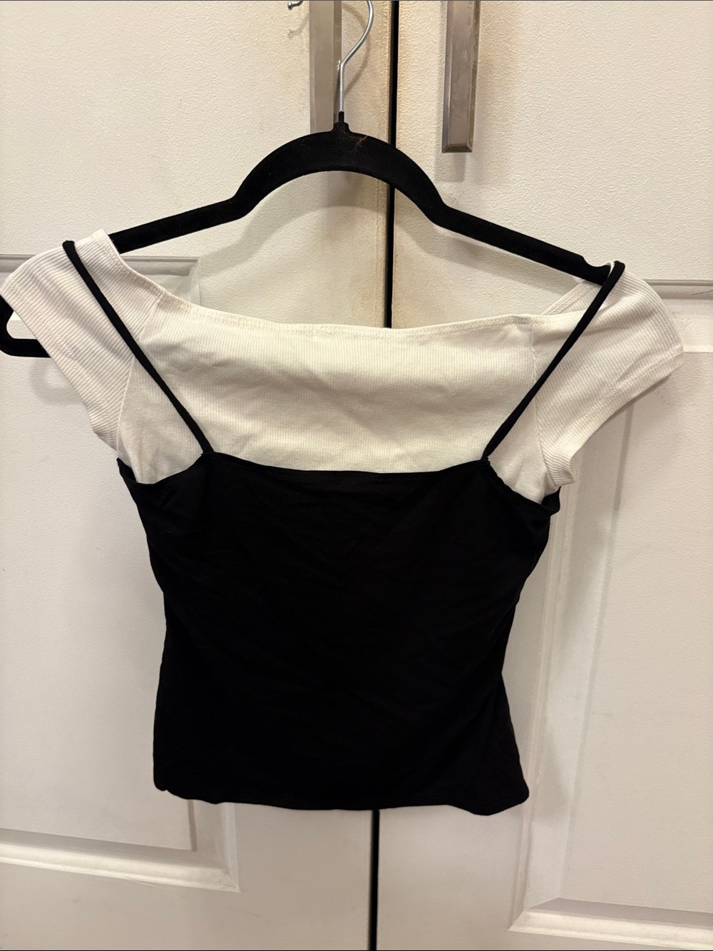 Reformation Black and White Off-Shoulder Layered Camisole - Picture 3 of 3